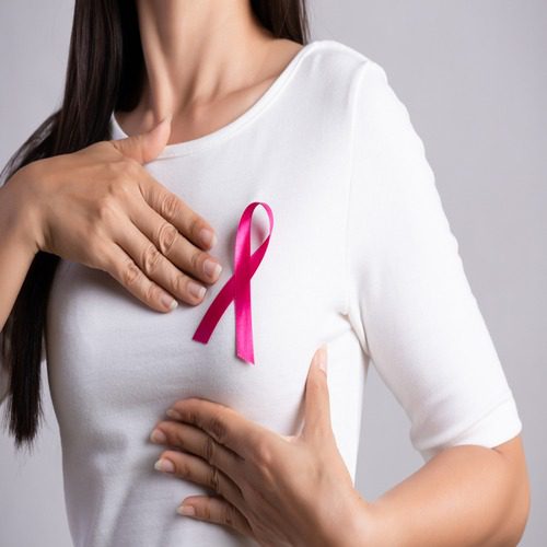 Girl checking breast cancer